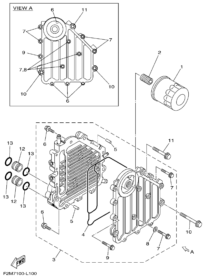 Yamaha VX18002019F4E7(F6G OIL COOLER parts diagram